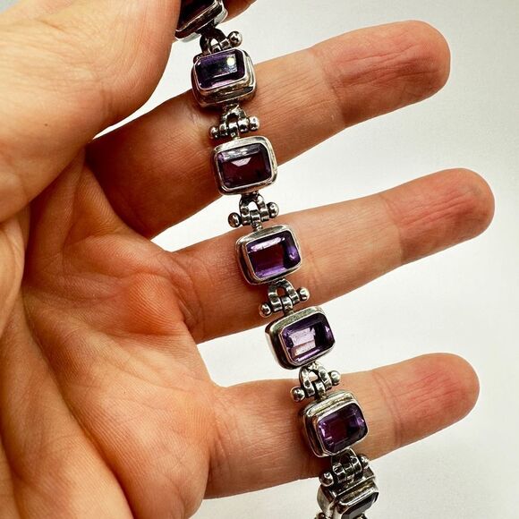 Genuine amethyst, stamped .925 heavy tennis bracelet! - Picture 5 of 9